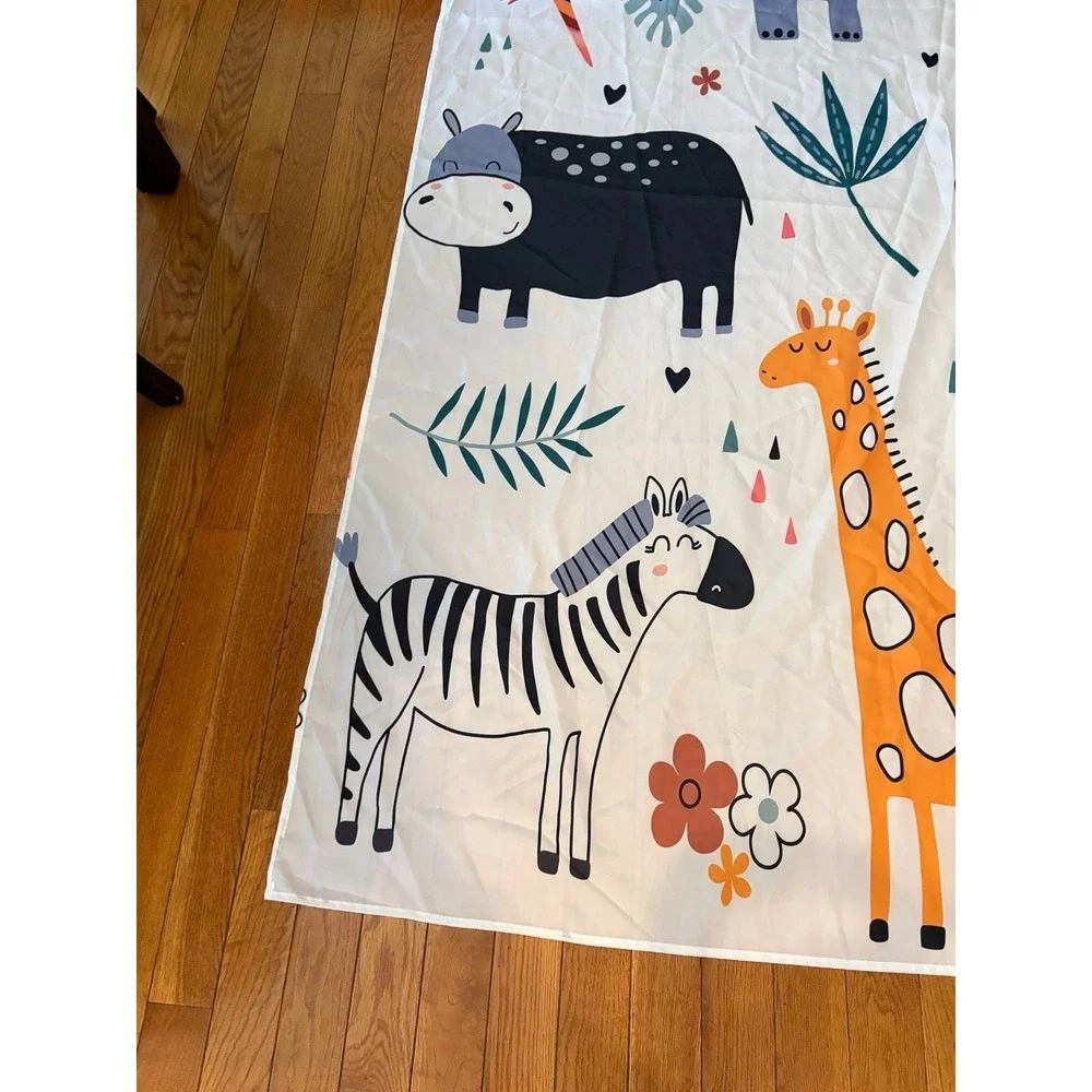 New Kids Zoo Animal Bath Curtain Cute Wild Animals Shower Curtain Cartoon Safari